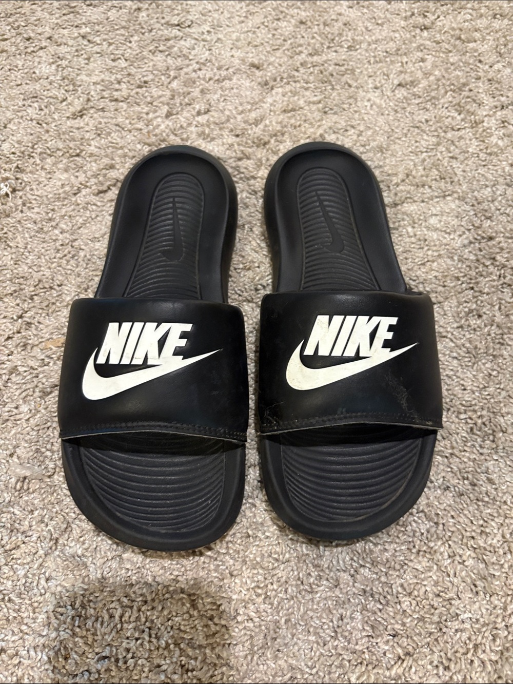 Nike Black Slide Sandals with White Swoosh